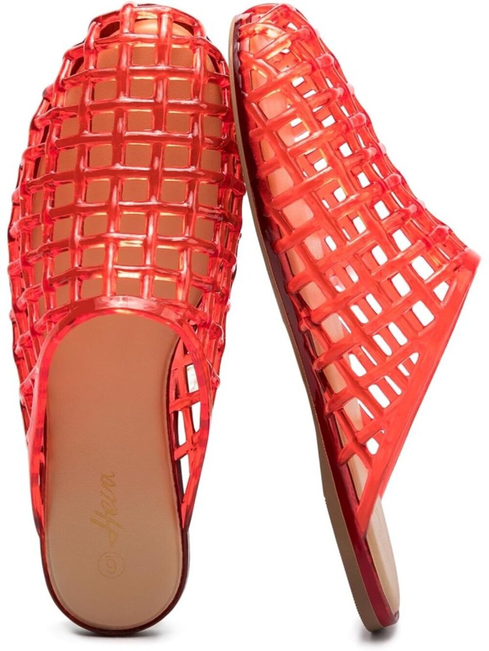 Women's Red Mesh Hollow Slip On Closed Toe Slippers Casual Flat Sandals